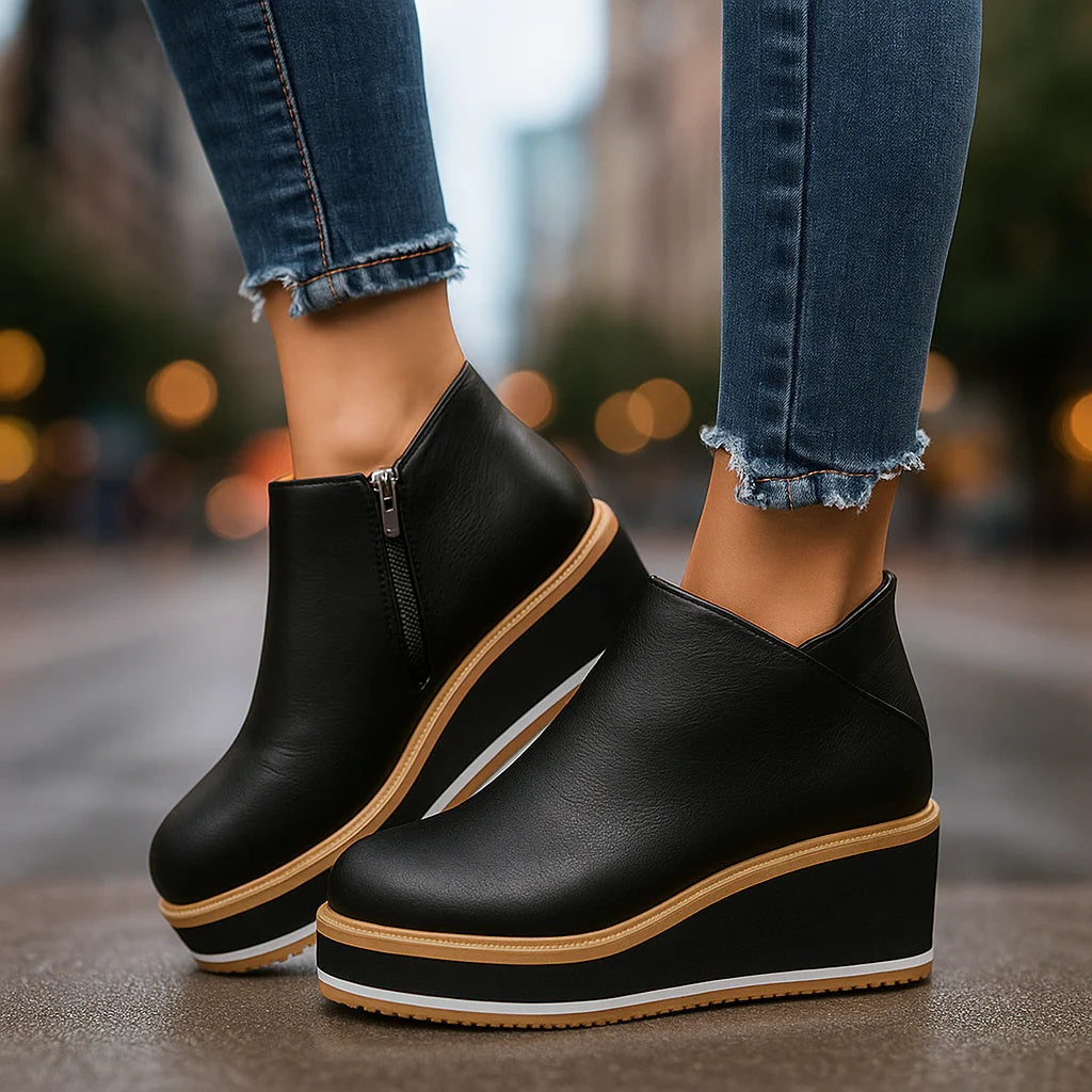 Coralie | Bottines Compensées à Zip Latéral — Noir Classique
