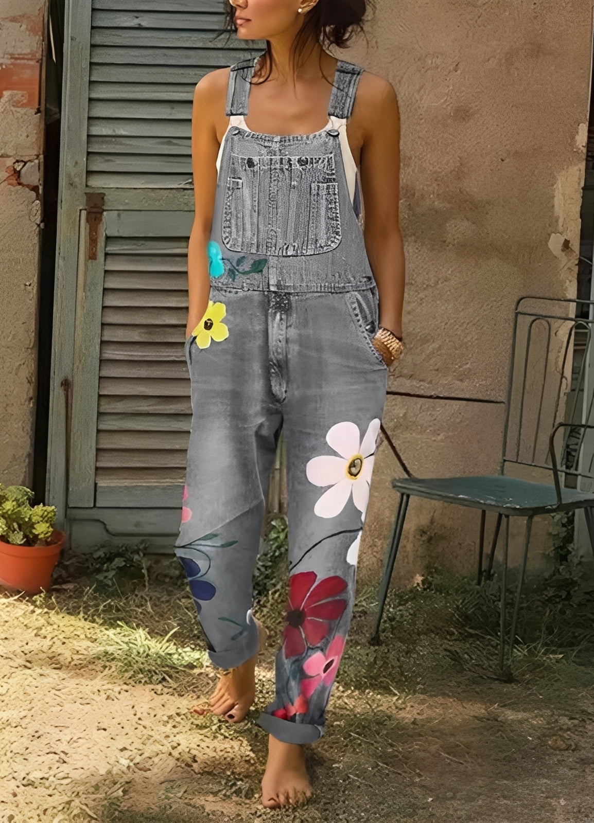 Emilia | Combinaison En Denim À Fleurs Pour Femmes