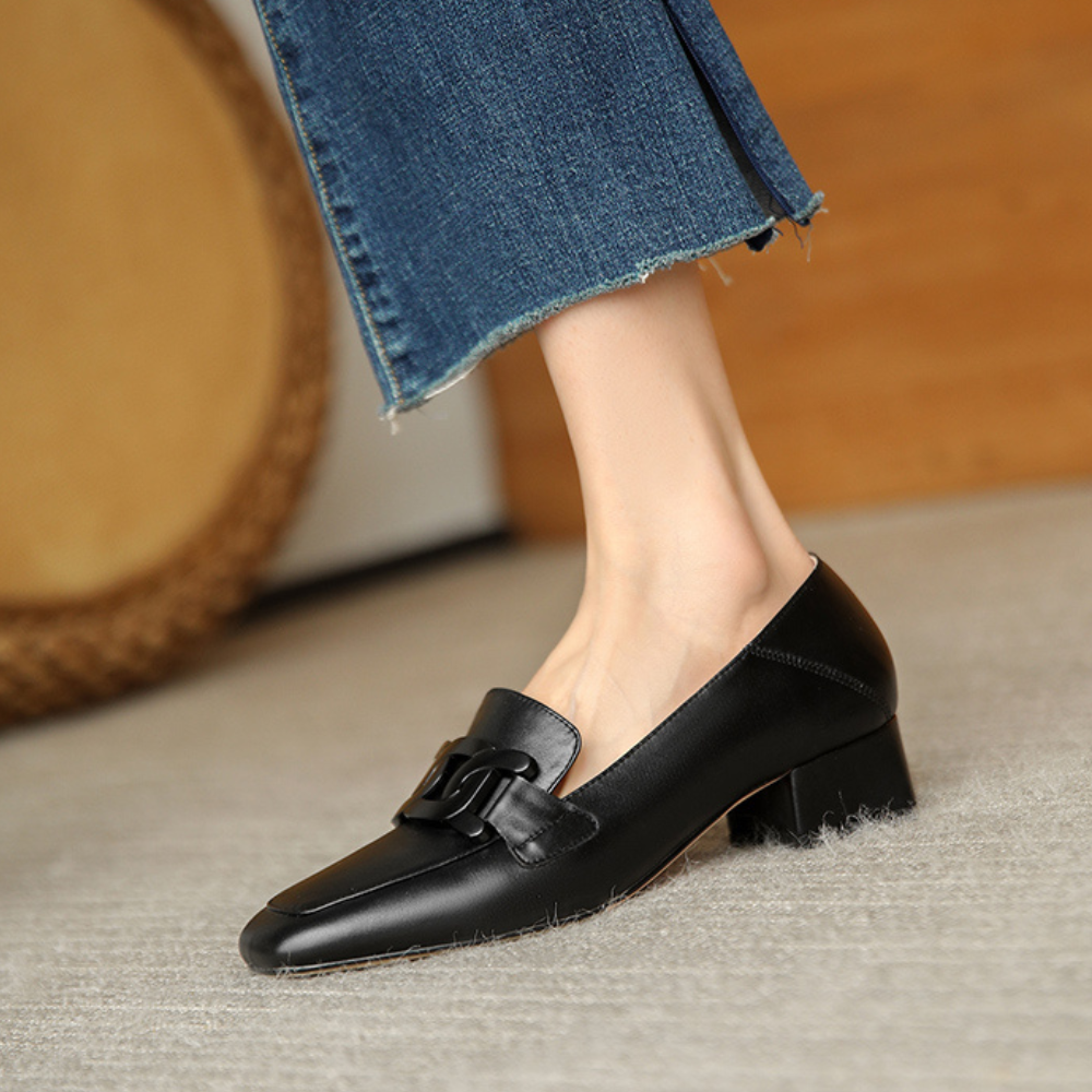 Camille | Evrynth Mocassins Mary Jane En Cuir  Á Talon Chunky