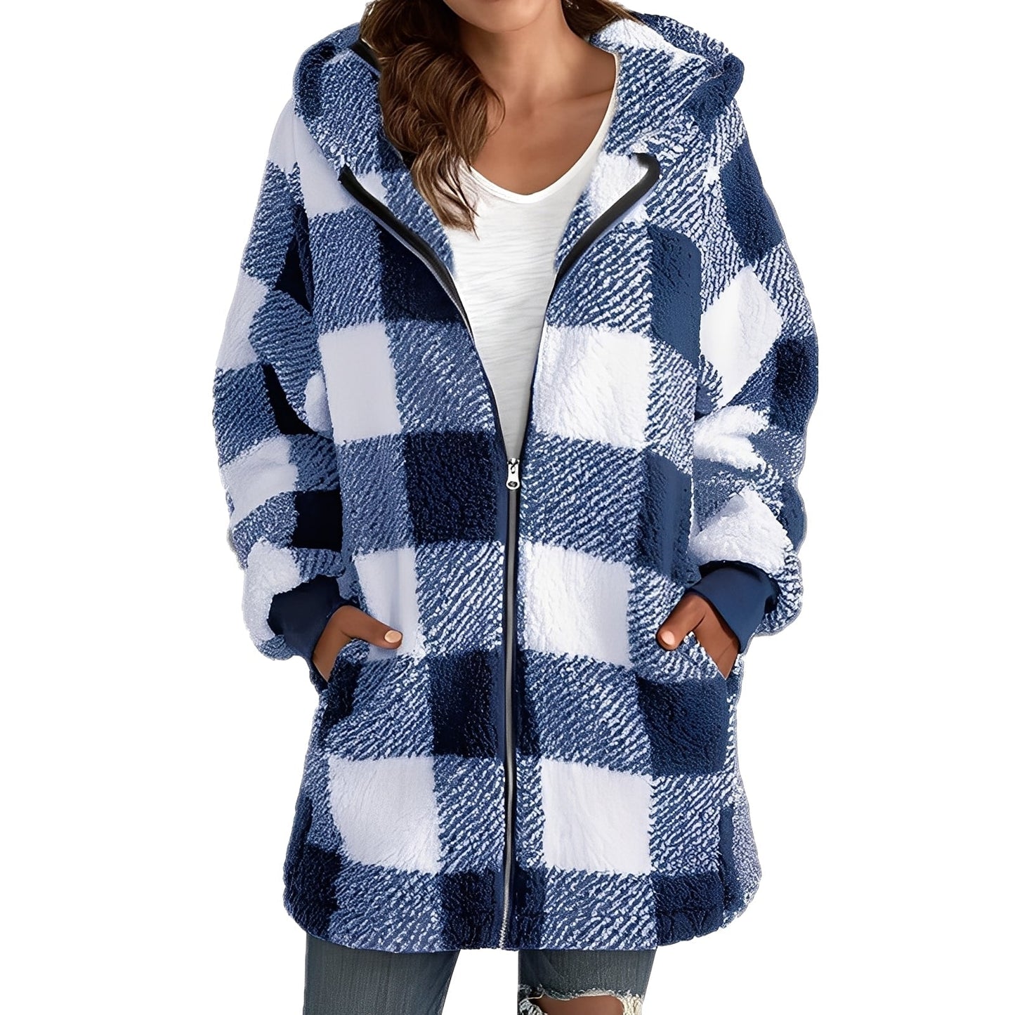 Desirae - Veste À Capuche À Carreaux Élégante Pour Femmes
