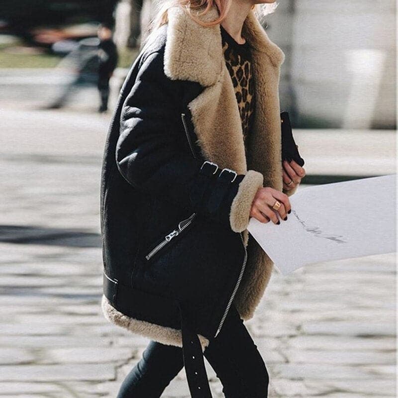 Léa | Veste En Suède Douce Avec Fourrure Peluche
