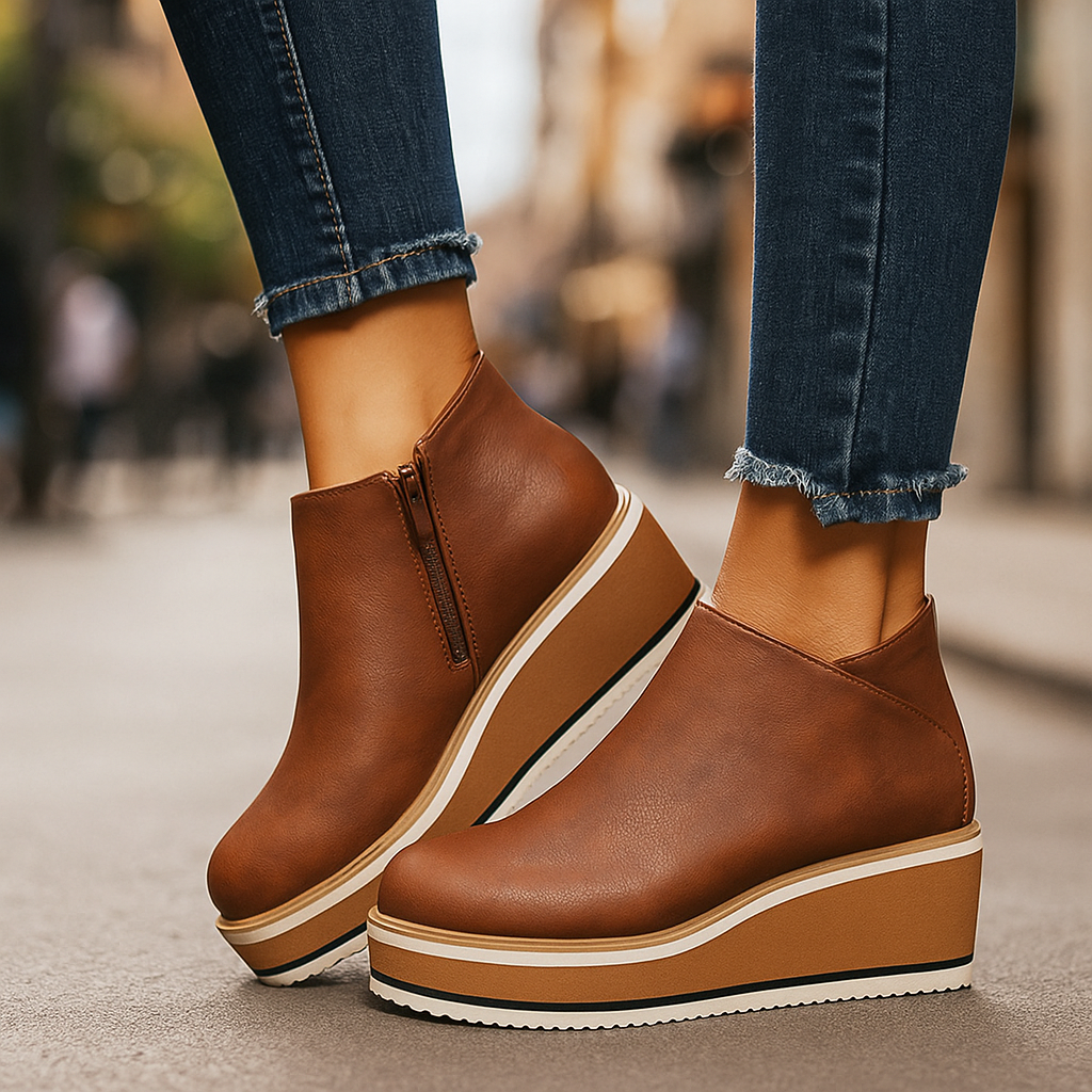 Coralie | Bottines Compensées à Zip Latéral — Marron Foncé