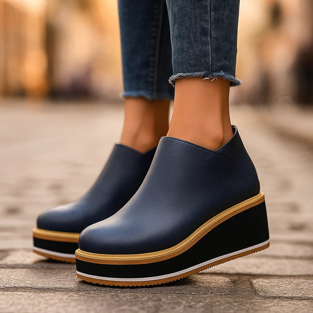 Coralie | Bottines Compensées à Zip Latéral — Bleu Profond