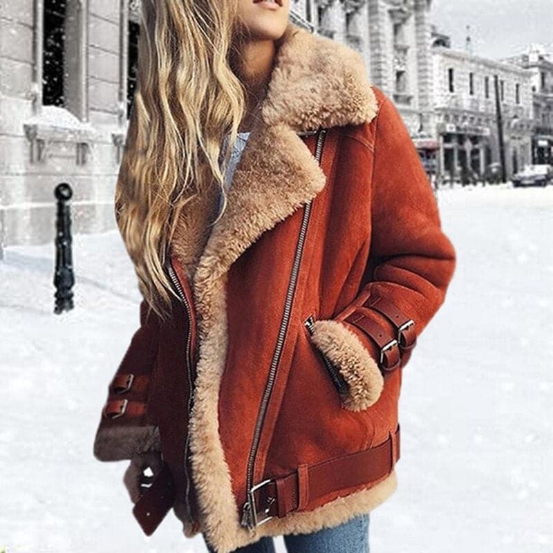 Léa | Veste En Suède Douce Avec Fourrure Peluche