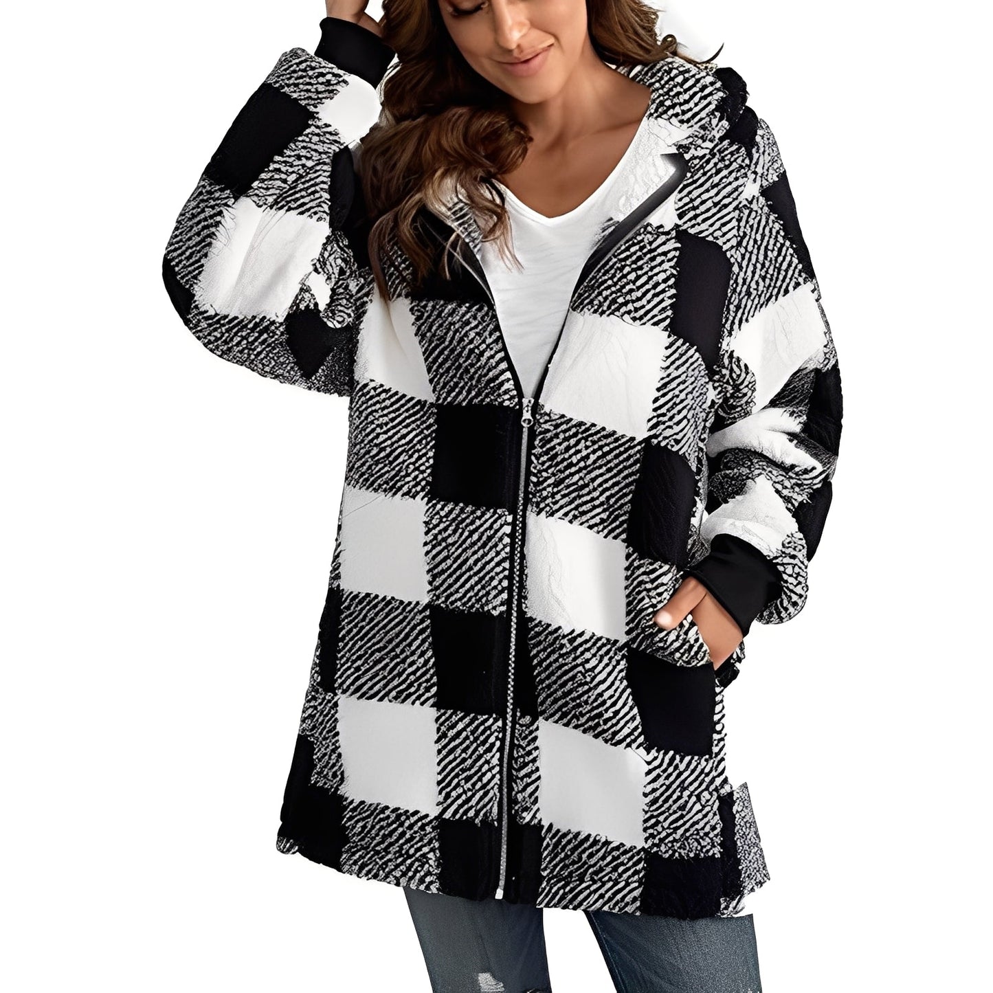 Desirae - Veste À Capuche À Carreaux Élégante Pour Femmes