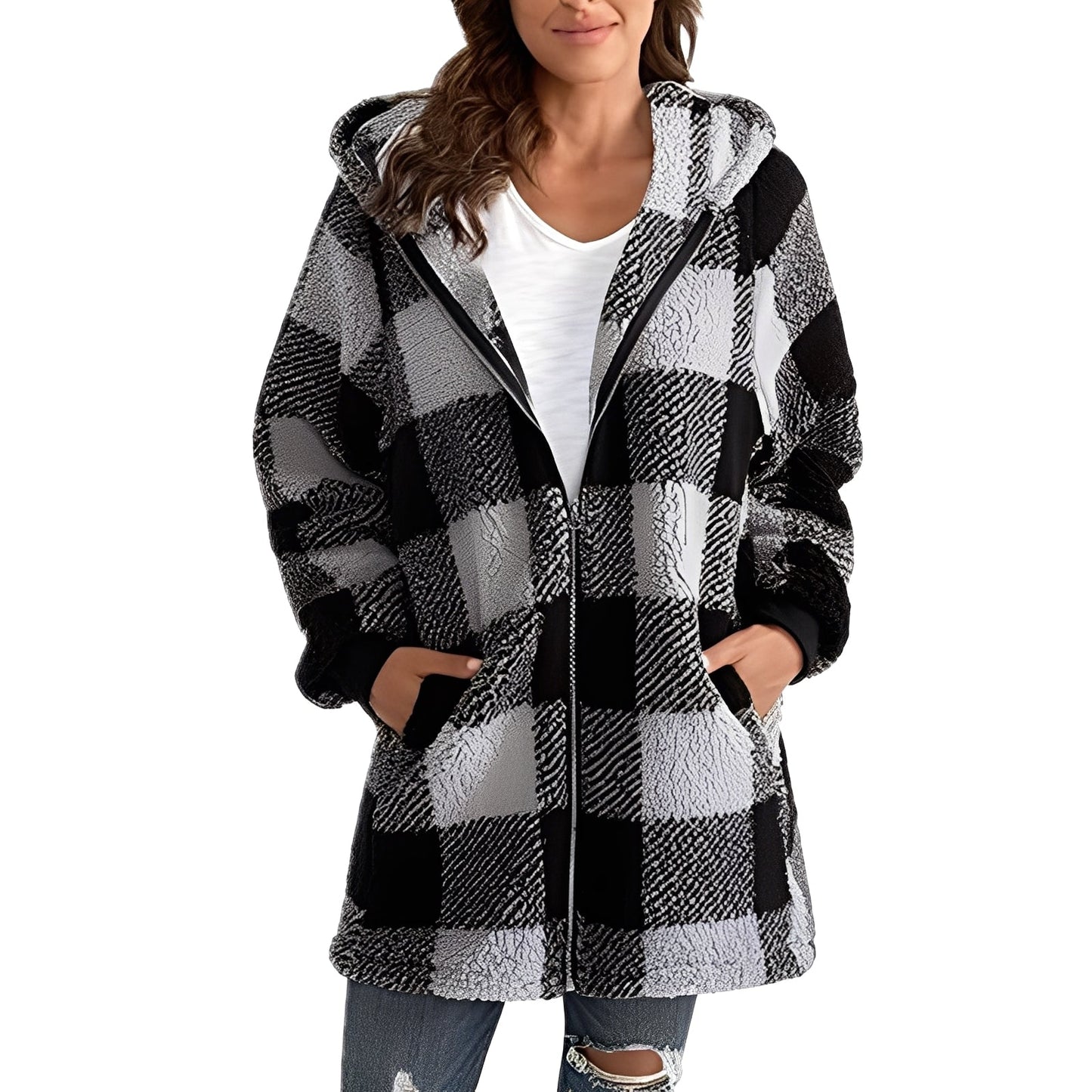 Desirae - Veste À Capuche À Carreaux Élégante Pour Femmes