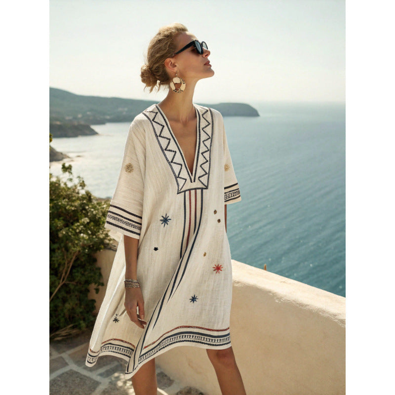 Fleur | Robe Caftan Bohème Brodée Femme, Robe D'Été Élégante Et Fluide