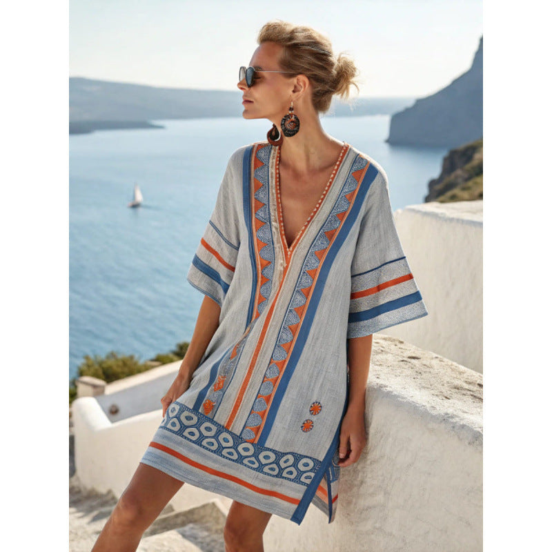 Fleur | Robe Caftan Bohème Brodée Femme, Robe D'Été Élégante Et Fluide