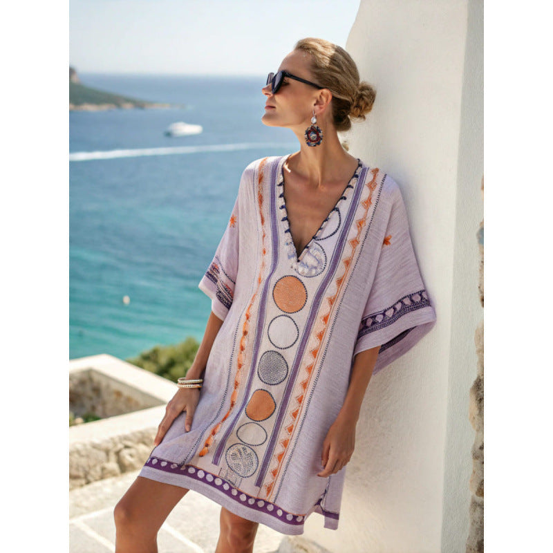 Fleur | Robe Caftan Bohème Brodée Femme, Robe D'Été Élégante Et Fluide