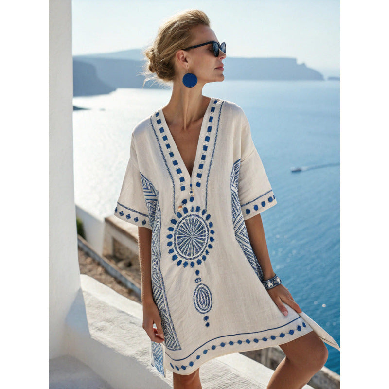 Fleur | Robe Caftan Bohème Brodée Femme, Robe D'Été Élégante Et Fluide