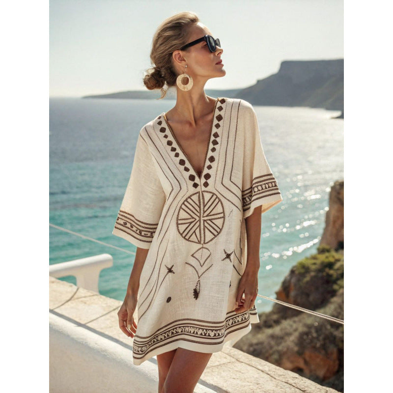 Fleur | Robe Caftan Bohème Brodée Femme, Robe D'Été Élégante Et Fluide