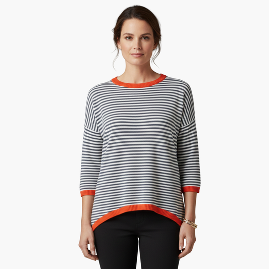 Velora | Top À Rayures À Manches Longues Pour Femme Avec Bord Contrasté