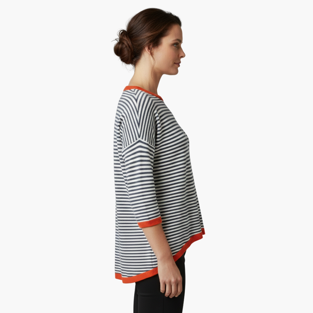 Velora | Top À Rayures À Manches Longues Pour Femme Avec Bord Contrasté