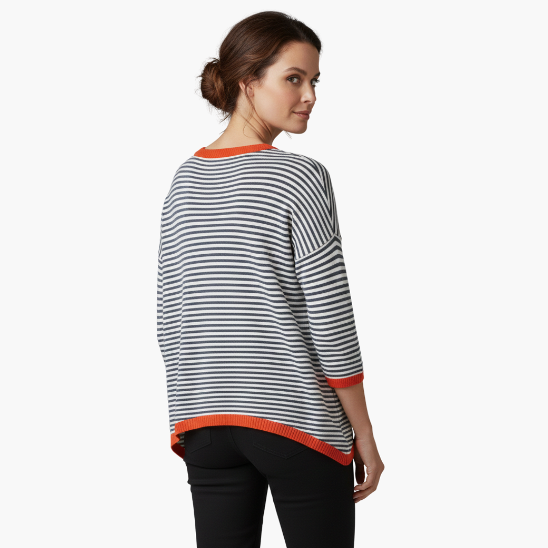 Velora | Top À Rayures À Manches Longues Pour Femme Avec Bord Contrasté