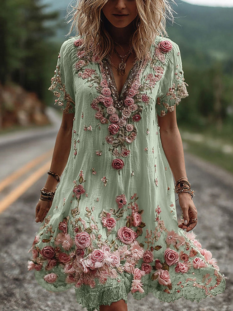 Diana | Robe Col V Brodée Fleurie