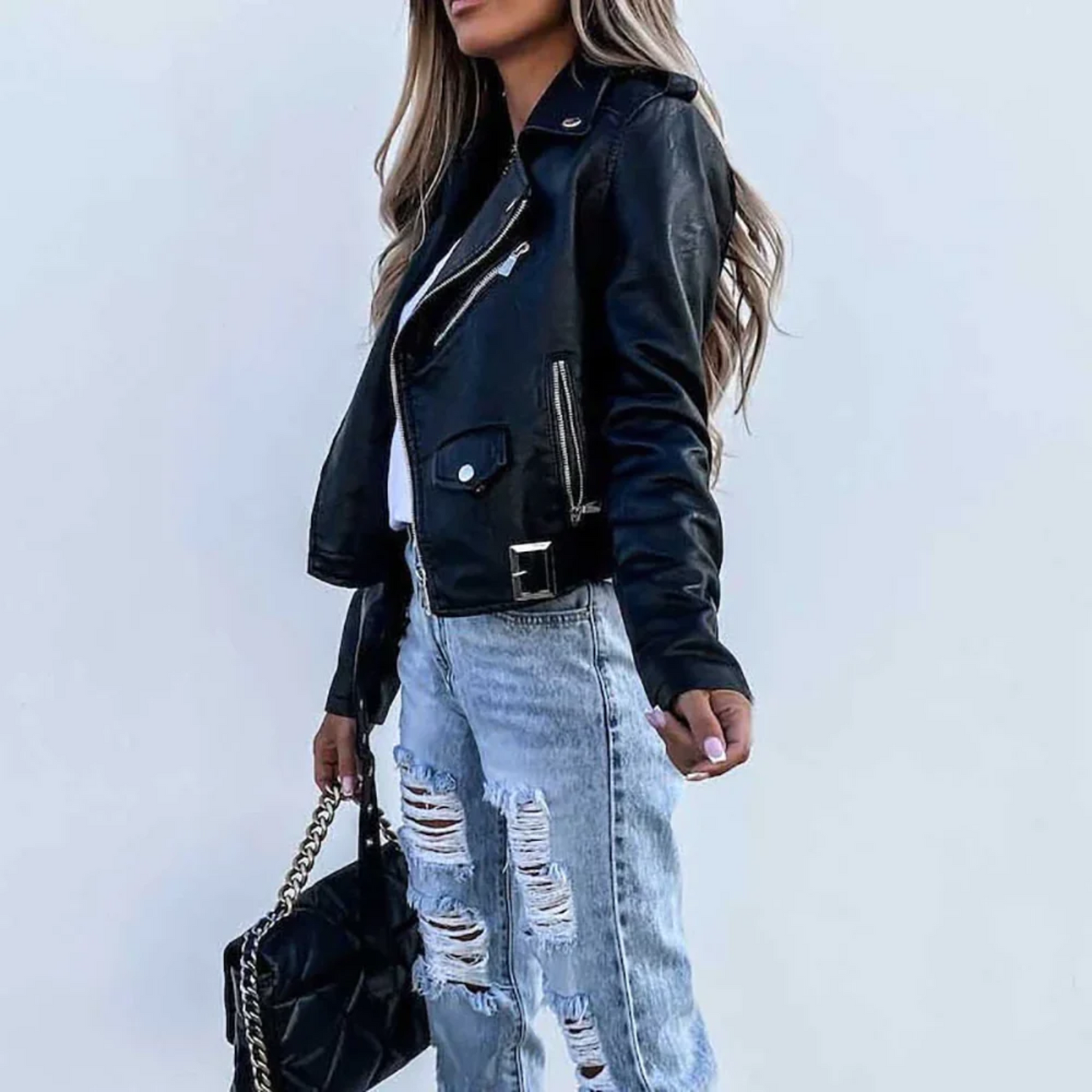 Eva | Veste En Cuir Femme – Cuir De Luxe Avec Col Montant, Ceinture & Design Élégant