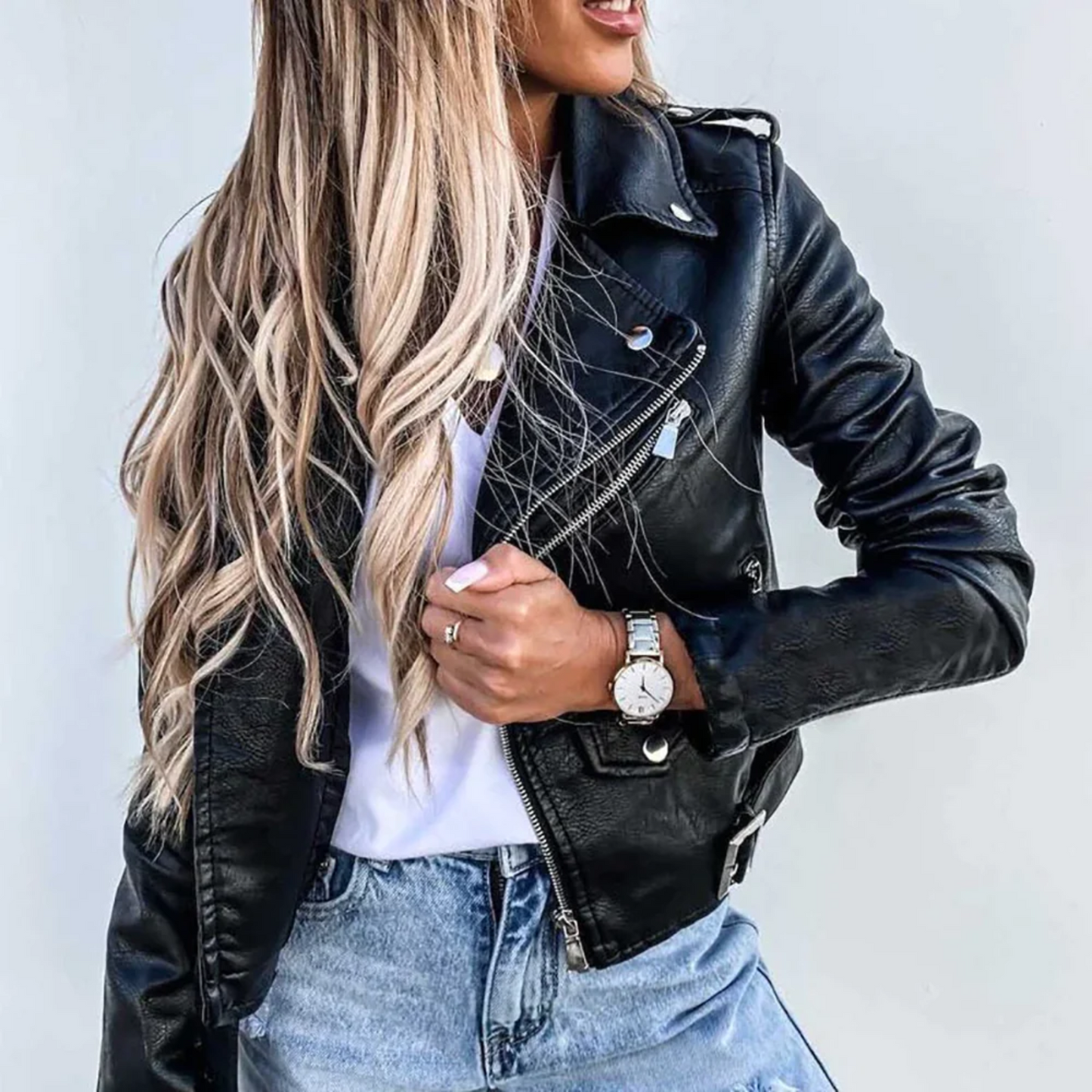 Eva | Veste En Cuir Femme – Cuir De Luxe Avec Col Montant, Ceinture & Design Élégant