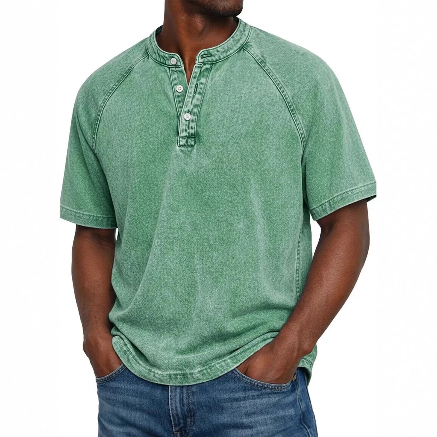 Marcel | T-shirt Henley Á Manches Raglan, Style Vintage