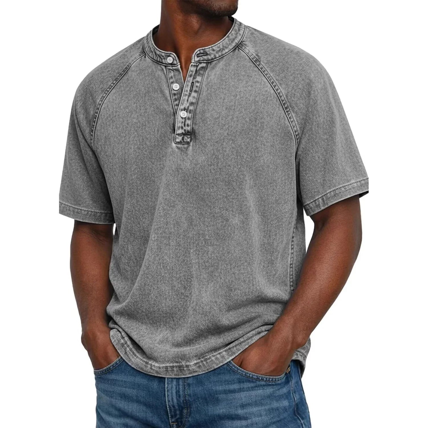 Marcel | T-shirt Henley Á Manches Raglan, Style Vintage