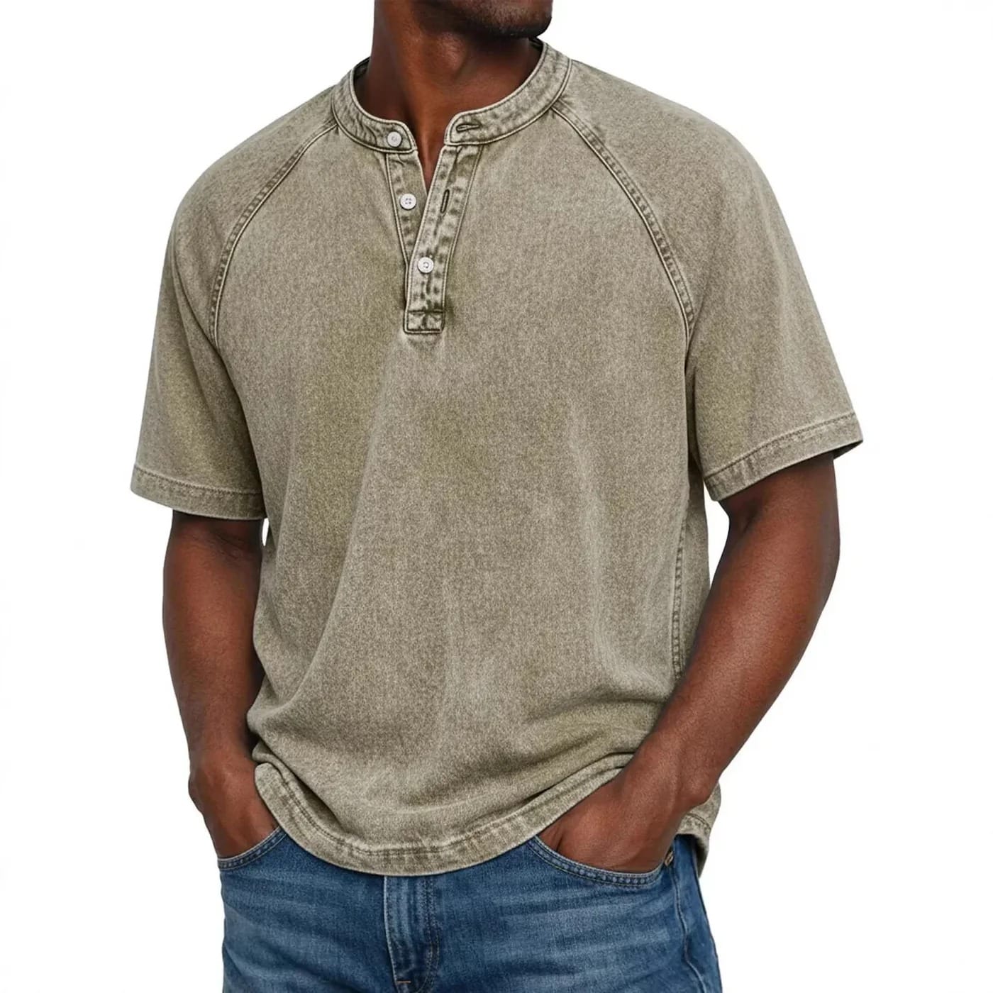Marcel | T-shirt Henley Á Manches Raglan, Style Vintage