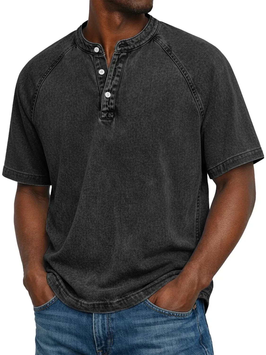 Marcel | T-shirt Henley Á Manches Raglan, Style Vintage