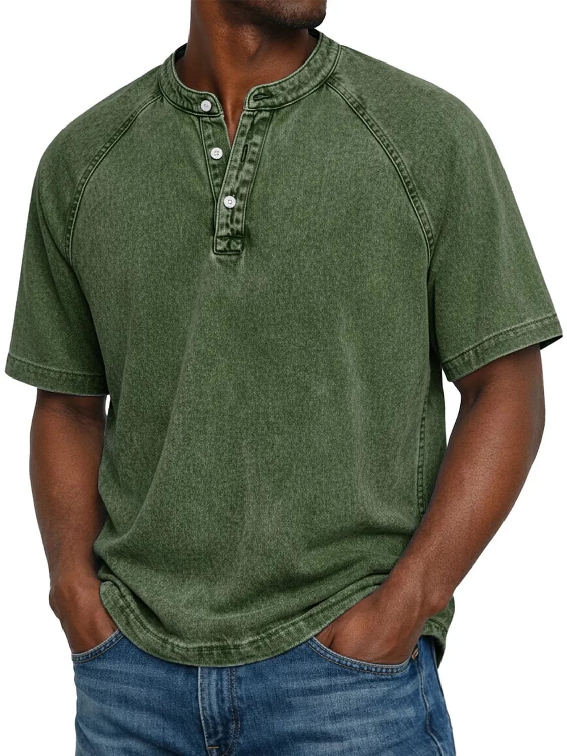 Marcel | T-shirt Henley Á Manches Raglan, Style Vintage