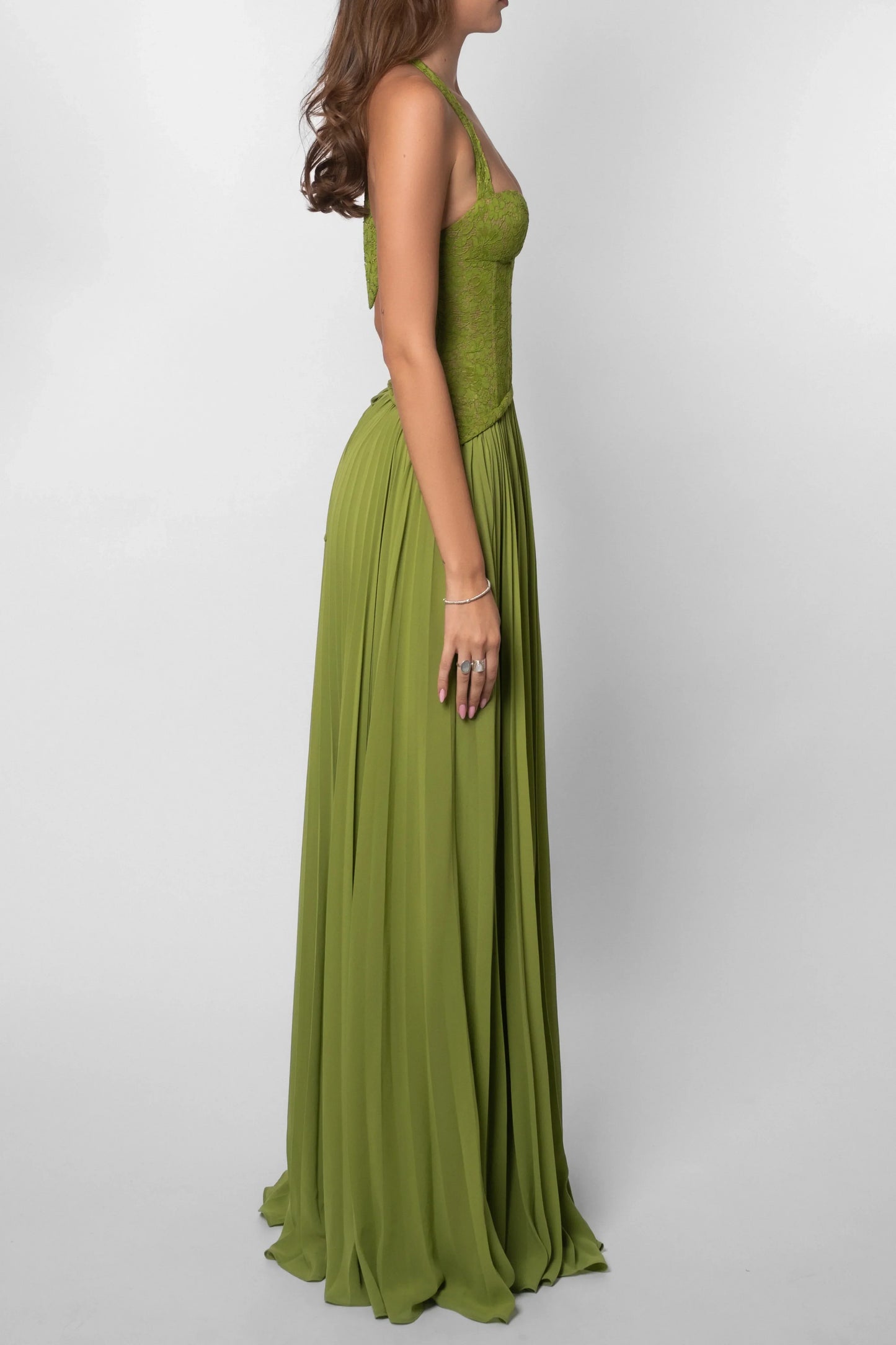 Mathilde | Robe Longue Femme Verte Plissee Corset