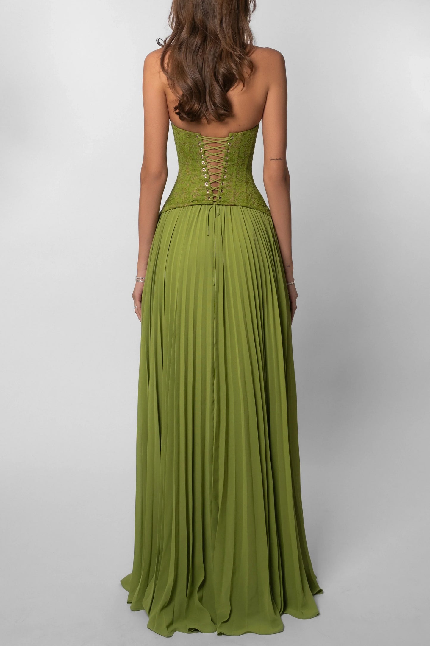 Mathilde | Robe Longue Femme Verte Plissee Corset